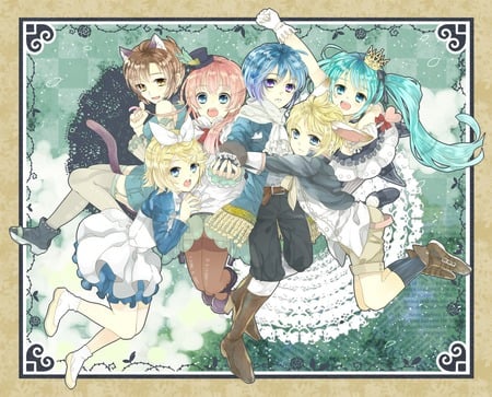 miku in wonder land - rin, kaito, miku, len, luka