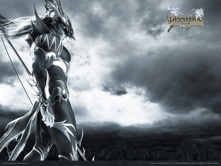 Kain Highwind - clouds, kain highwind, long hair, dissidia, final fantasy, armour, kain, grey, helmet, duodecim 012, weapon, bow, video games, sky