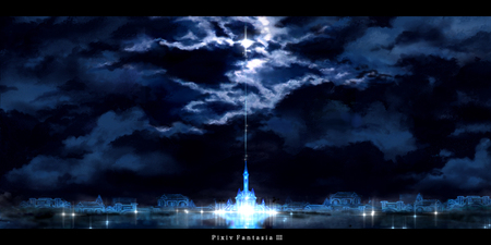 Night of Kingdom - clouds, anime, scenery, pixiv fantasia, night, light, dark, castle