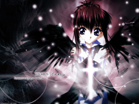 Eternal Darkness - anime girl, wings, angel, cross, eternal, light, darkness