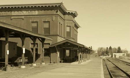 1907 Train station - train, station, brick, building, railroad