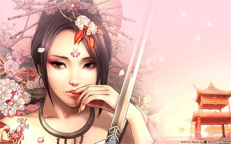 Samurai Girl - anime, beautiful, girl, pink, samurai