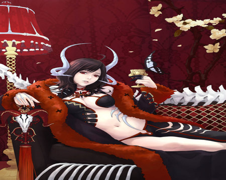 Devil Girl - devil, horn, sexy, drink, room, anime girl