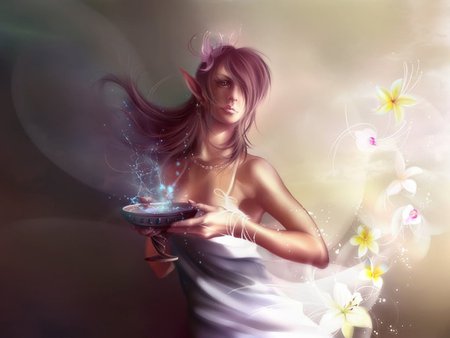 ENCHANTED ELF - elf, flowers, female, enchanted