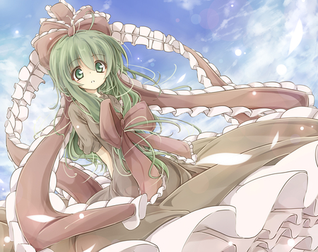 Hina - touhou, bow, green, kagiyama, cute, dress