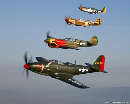 P63, P40's and P51 fighters - fighter, mustang, war, p51, bell, warhawk, p63, north, airacobra, usaf, ww2, amercian, curtiss, p40