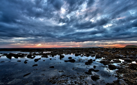 Beautiful Sky - beautiful, ocean, view, nature, sunset, colorful, evening, beauty, stones, peaceful, blue, sky, reflection, clouds, lovely, sea, colors