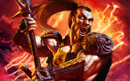 Kyofu - steve argyle, warrior, angry, fantasy, attack, cg, devil, hd, war, weapon, digital