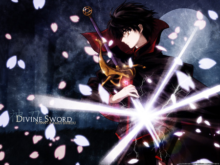 Divine Sword - cherry blossom, night, shirou kamui, sword, x, x 1999, divine