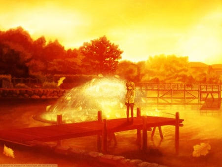 Fountain - key, ibuki, game, anime, fountain, girl, fuuko, sunset, clannad