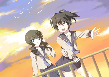 My Favorite Spot - game, anime, sunset, kuroi mato, friends, brs