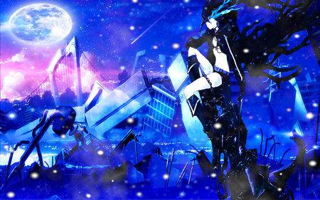 Gazing The Moon - moon, mato, brs, ruins, cannon, anime, kuroi, ova, black rock shooter