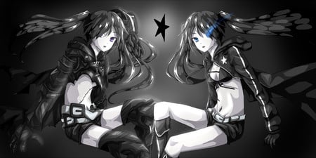 BRS & IBRS - game, anime, blue, mato, eyes, dark, black rock shooter, black, ova, kuroi, ibrs, brs