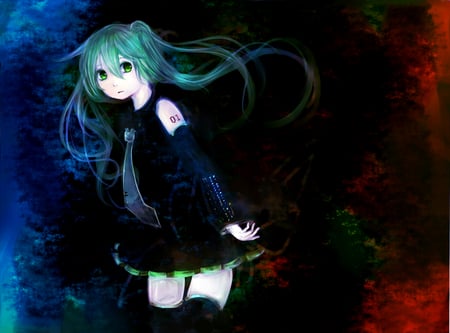 Hatsune Miku - virtual, miku, digital, vocaloids, song, uniform, singer, red, cool, awesome, vocaloid, thighhighs, anime, twintail, blue, cg, skirt, aqua hair, hatsune, black, cute, beautiful, girl, anime girl, white, program, aqua eyes, artistic, pretty, aqua, beauty, art, diva, nice, tie, idol, music, hatsune miku