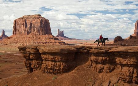 Monument-Valley-Arizona-USA - sky, architecture, horse, cowboy, clouds, valley, beautiful, monument