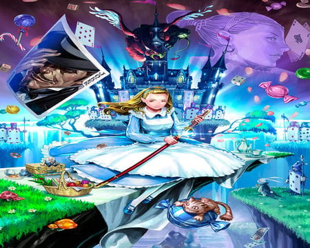 Alice in Wonderland - alice, alice in wonderland, sword, colors, fantasy