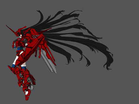 Crimson Blood Unicorn - blood, crimson, mecha, wings, unicorn, shadow