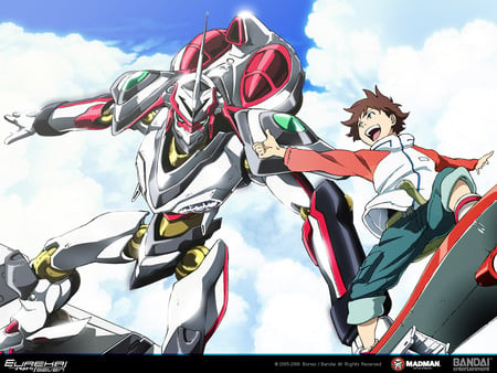 Eureka Seven - anime, boarding, seven, skate, cool, robot, giant, eureka, board, red, mecha