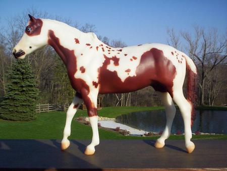 Pinto Horse - nature, sky, trees, breyer horses, park, pinto, pond, ponies