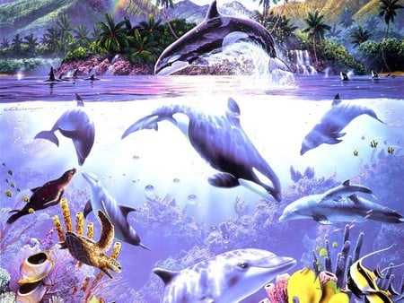 MARINE LIFE ONE - dolphins, ocean, fish, whales