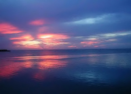 Sweet calm - reflections, calm, sunset, blue, ocean, pink, pastels, sky