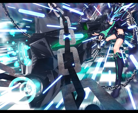 Shoot !! - girl, mato, blue eyes, brs, chains, game, cannon, kuroi, weapon, anime, black rock shooter