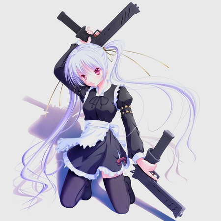 Anime - twntails, anime, black, maid, guns