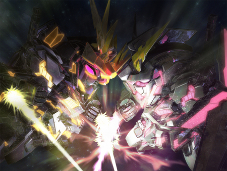 SD Gundam Unicorn vs Banshee - game, anime, destroy mode, eyes, gundam unicorn, banshee, black, white, red, unicorn, sd gundam