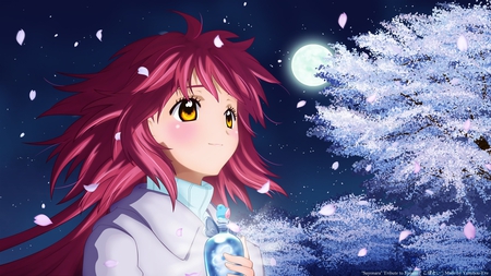 Sayonara - beauty, snowfall, sexy, hot, trees, blushing, anime girl, red hair, snow, beautiful, blush, cute