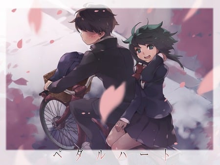 Spring anime - boy, girl, anime, flower