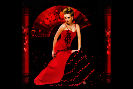 In red - models, female, red, dress