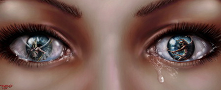 God vs. Evil - evil, wallpaper, fantasy, god, abstract, tear, eyes