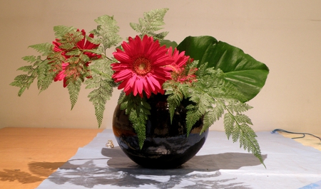 ikebana - red, gerberas, beautiful, flowers, still life, ikebana