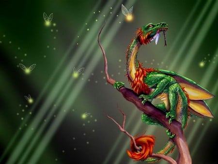 Green dragon - abstract, magic, 3d, green, dragon, fantasy