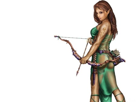 elf with bow - elf, abstract, fantasy, warrior, girl, weapon, 3d, bow