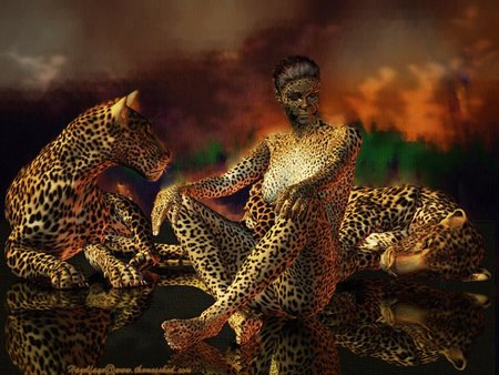 Maneater - girl, fantasy, leopard