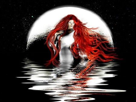 red hair - abstract, fantasy, woman, red, girl, 3d, hair