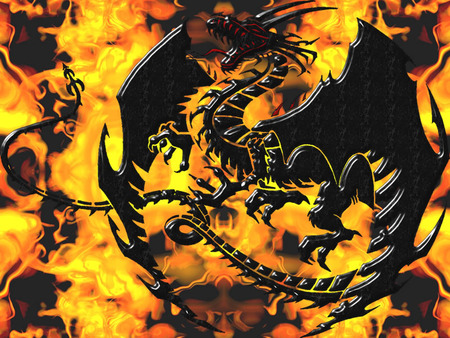 black dragon - abstract, fantasy, dragon, fire, 3d