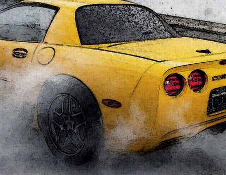 Its about to race  - z06, drawing, car, yellow, race, corvette