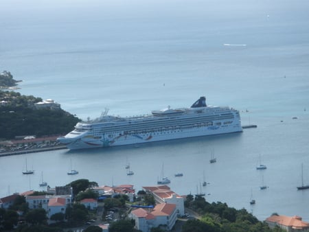 Cruise ship docked in St. Thomas - cruiseship, caribbean, ship, boat