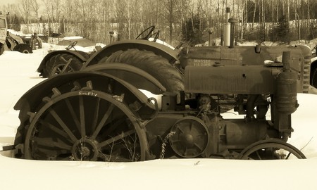 Rusty antique tractor - snow, rusty, farm, tractor, antique