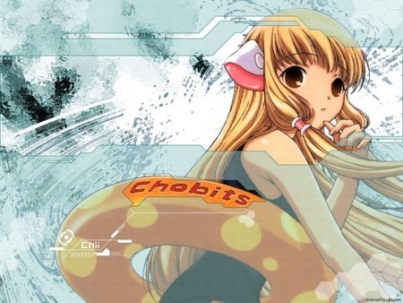 chii - brown eyes, persocoms, bikini, blonde hair, long hair, chi