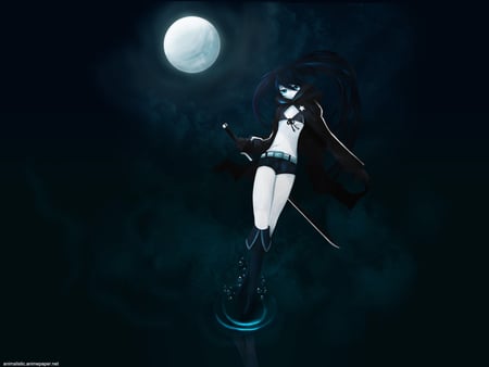 Moon Queen - moon, girl, mato, night, water, darkness, brs, black, game, kuroi, anime, ova, black rock shooter