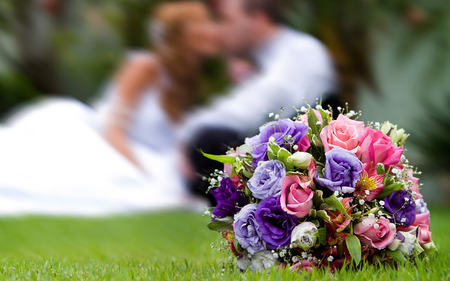 BLOSSOMING LOVEâ™¥ - blossoms, wedding, groom, bouquet, love, bride, feelings, colors, couple