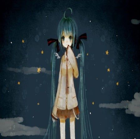 theatric - aqua, tears, sad, miku, stars