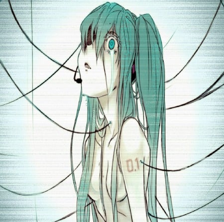 the disserpearance - aqua, caplocks, lines, sad, o1, miku