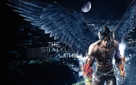 Devil Jin - moon, jin, wings, devil, city, tekken, video game