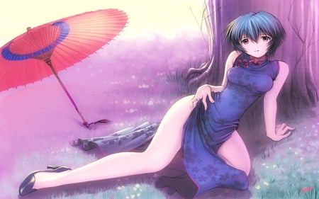 Ayanami Rei - rei, beautiful, spring, sexy, ayanami rei, umbrella, evangelion