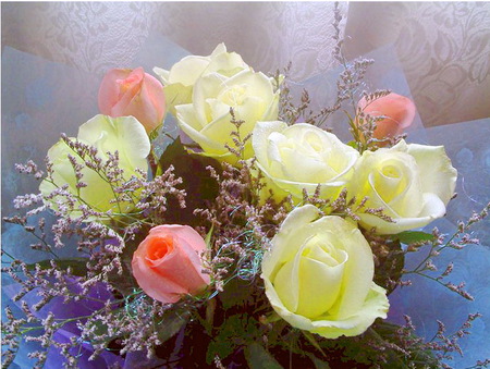 With Love - roses, flowers, yellow, pink