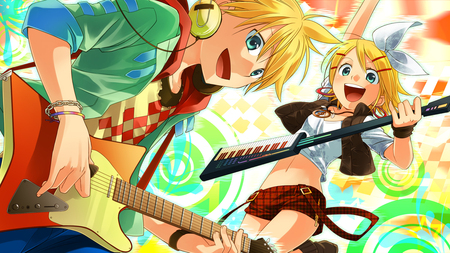 Sing with us - guitar, rin, vocaloid, smile, kagamine, len